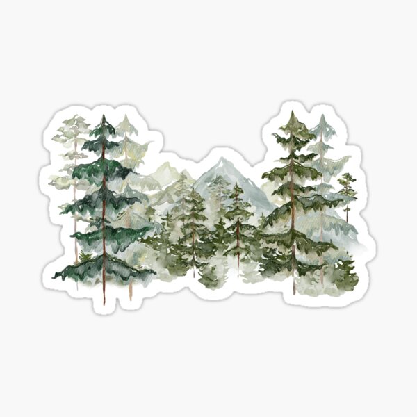 Watercolor Pine Forest and mountain Aesthetic Graphic Sticker for Sale by  natureandlife