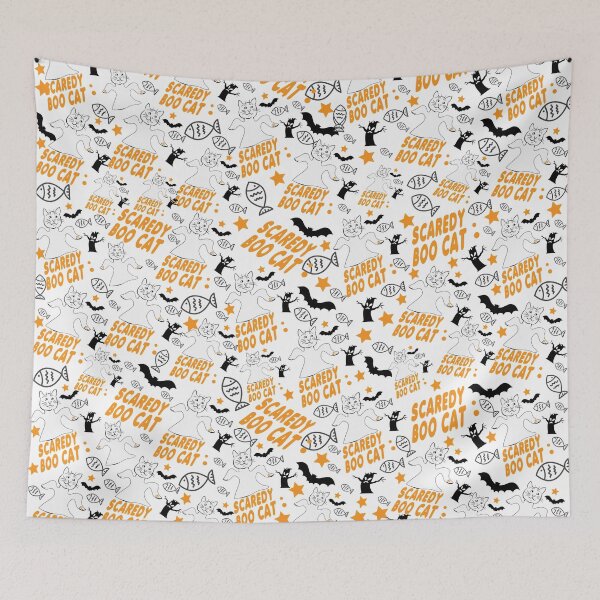 Item preview, SCAREDY BOO CAT BAT FISH SCARY TREE HALLOWEEN PATTERN  designed and sold by bigerdan.