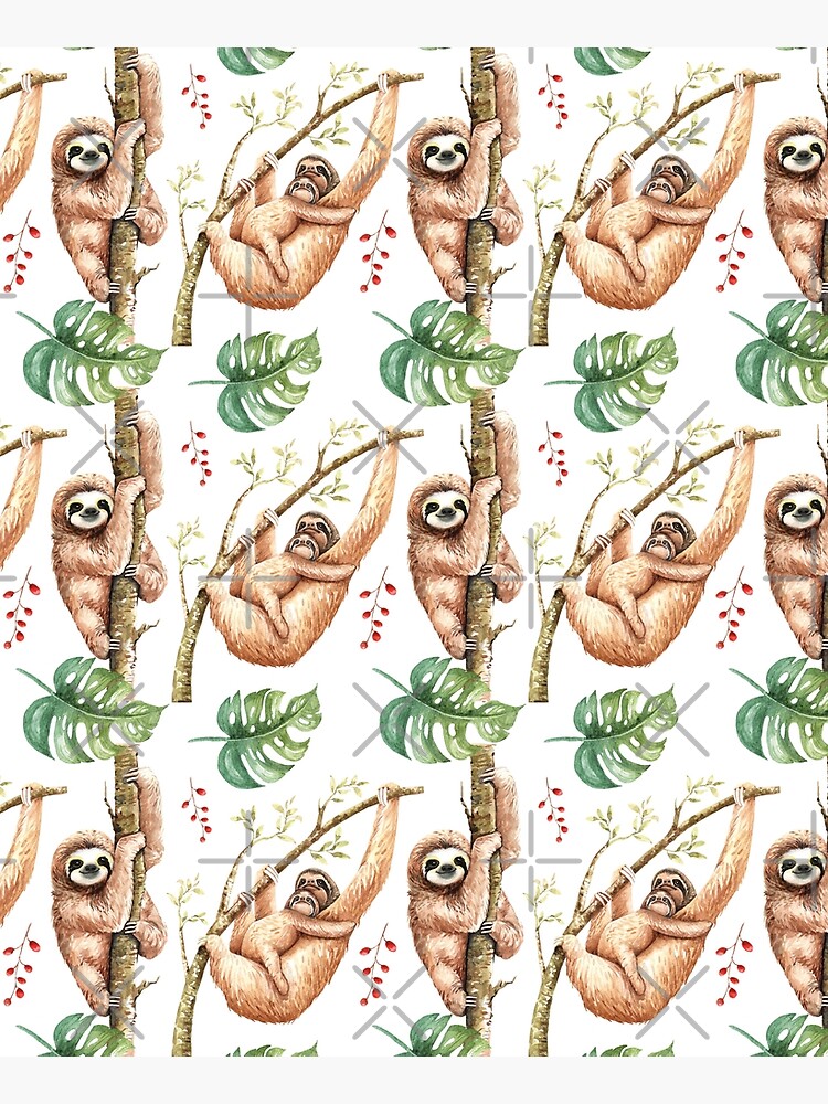Sloth Mama & Baby Watercolour Pattern. by erinnn41
