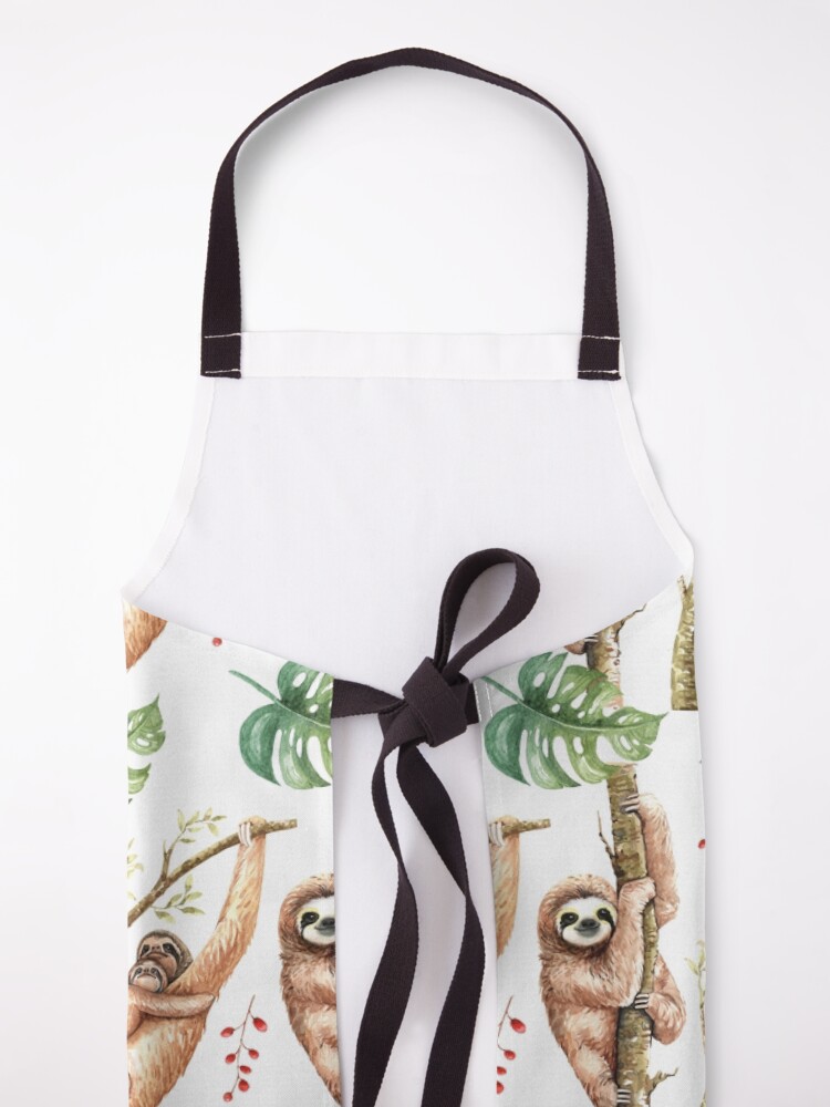 Alternate view of Sloth Mama & Baby Watercolour Pattern. Apron