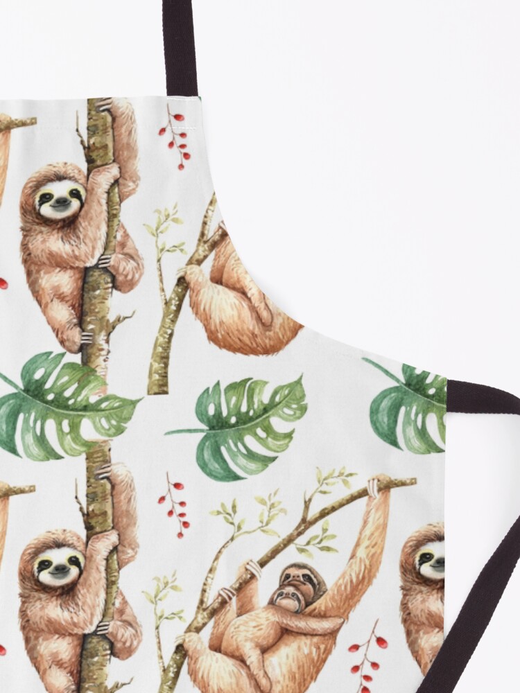 Alternate view of Sloth Mama & Baby Watercolour Pattern. Apron