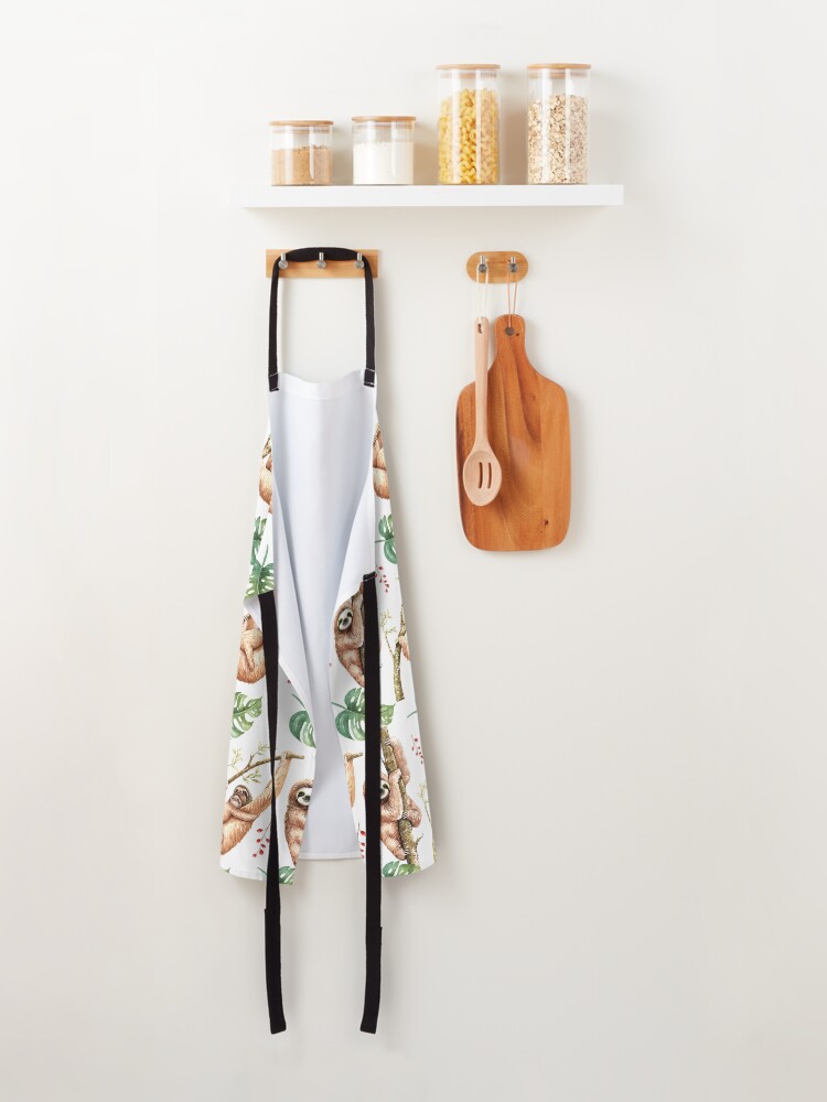 Alternate view of Sloth Mama & Baby Watercolour Pattern. Apron