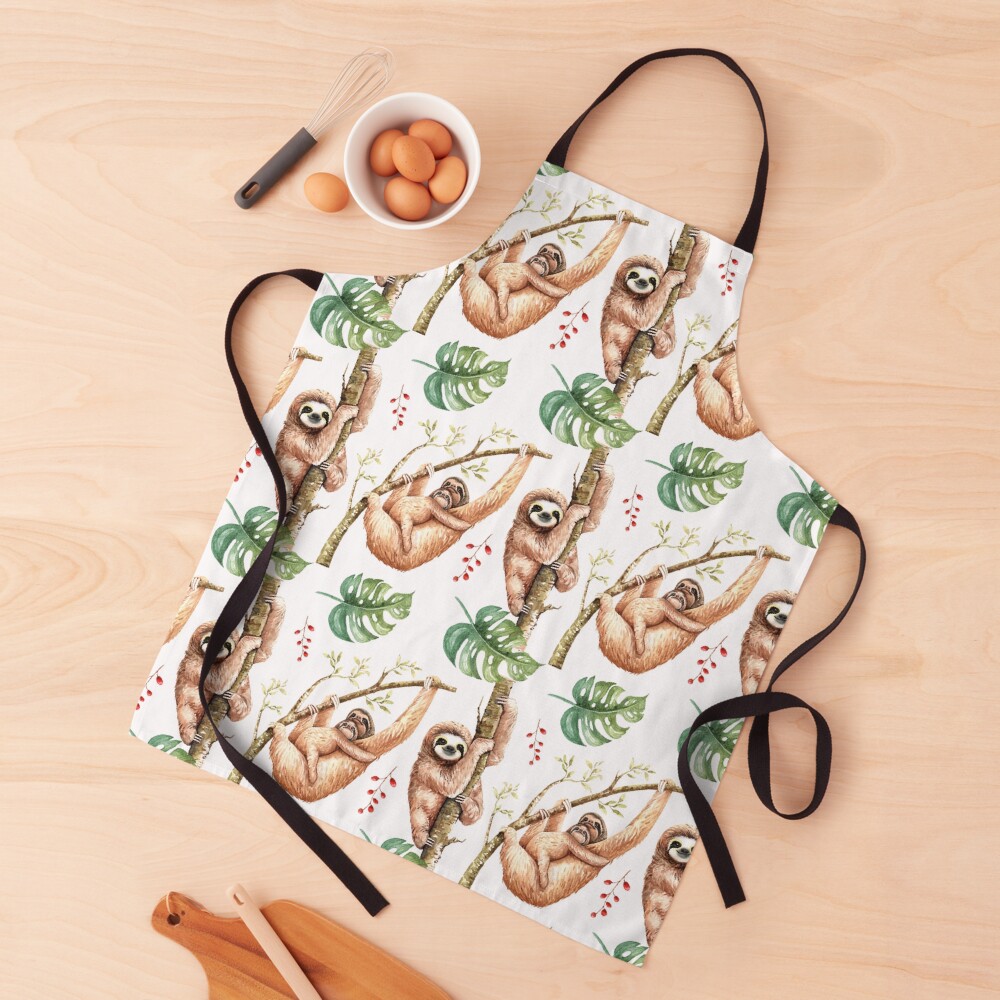 Sloth Mama & Baby Watercolour Pattern. Apron
