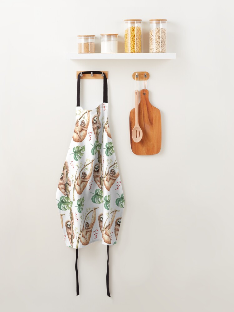Alternate view of Sloth Mama & Baby Watercolour Pattern. Apron