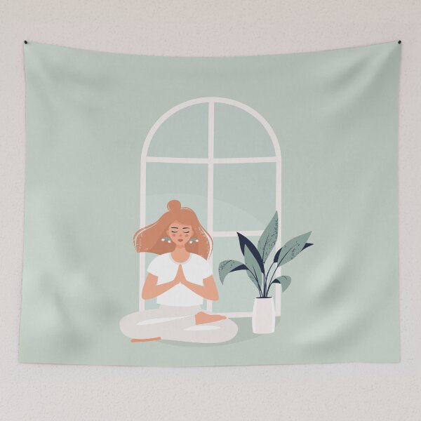 Item preview, Blonde Woman Sitting Lotus Position By Window designed and sold by paradiskt.