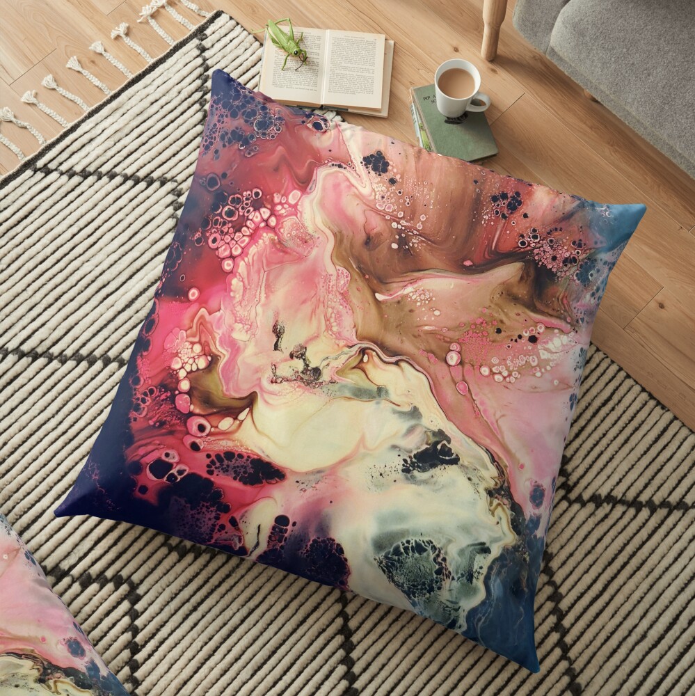 Splatter in Reds, Yellows and Blues -Acrylic Pour Galaxy Floor Pillow