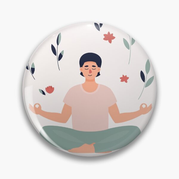 Artikelvorschau, Brunet Mann sitzt Lotus Position mit Blättern Blumen entworfen und verkauft von paradiskt.