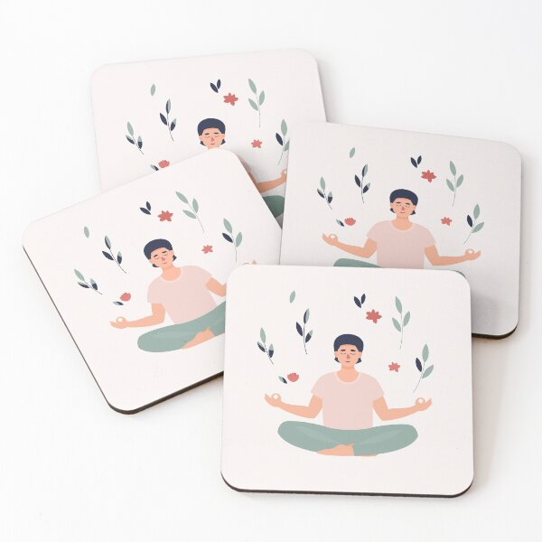 Item preview, Brunet Man Sitting Lotus Position With Leaves Flowers designed and sold by paradiskt.