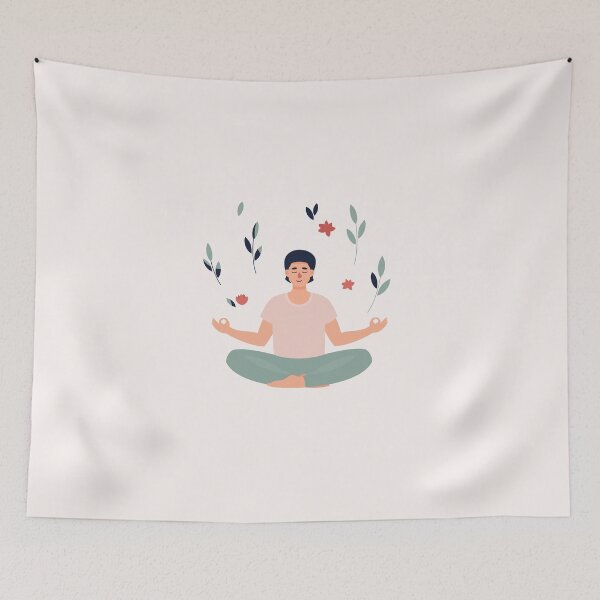Item preview, Brunet Man Sitting Lotus Position With Leaves Flowers designed and sold by paradiskt.