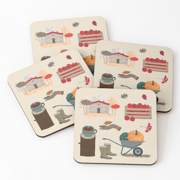 Item preview, Pretty Autumn Home, Crates of Apples, Cup of Hot Chocolate, Pumpkins in a Wheel Barrow and Leaves Set designed and sold by Alicia Chee.