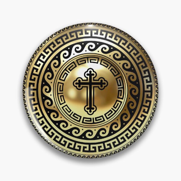 Item preview, Greek Orthodox Cross Black Gold Greek Key Patterns designed and sold by Yiorgos Designs.