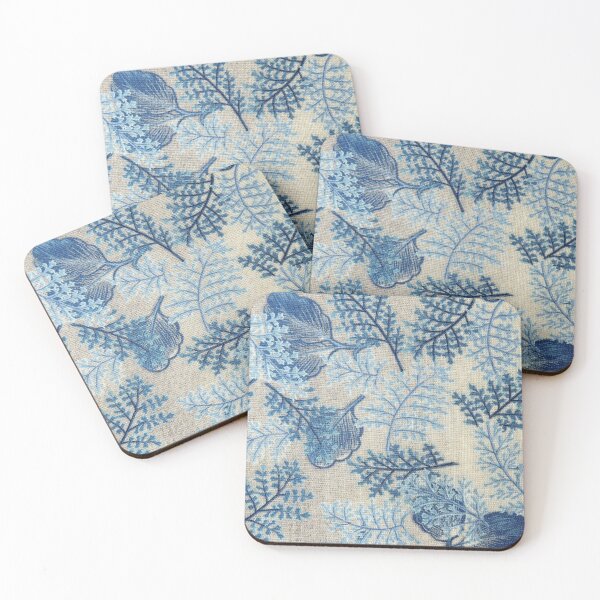 Item preview, Blue Flowers and Leaves Fabric Pattern designed and sold by luchik-and-co.