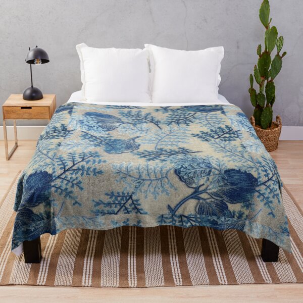 Item preview, Blue Flowers and Leaves Fabric Pattern designed and sold by luchik-and-co.