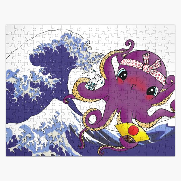 Pulpo Borracho Kawaii en la Gran Ola de Kanagawa de Hokusai Puzzle