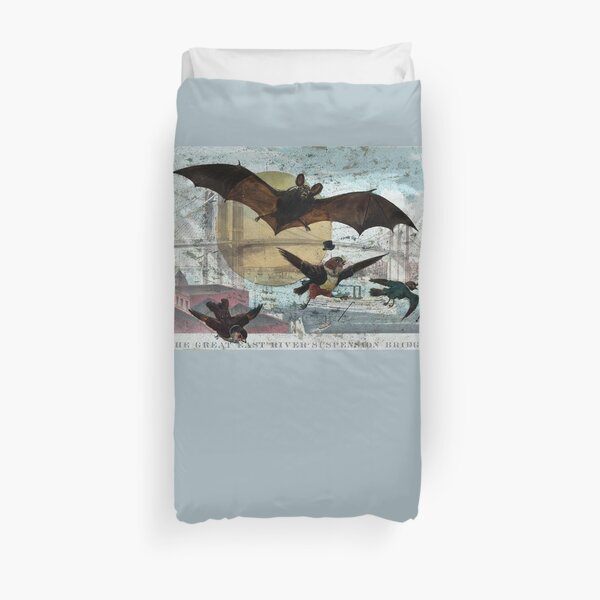 Brooklyn Bridge Art By Currier And Ives And Bat and Birds By G. Hope Tait Duvet Cover