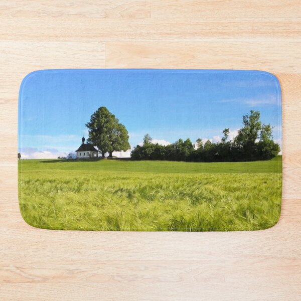 Item preview, Tiny chapel on a hill, rural Switzerland. Beautiful contrasts - blue, green, white designed and sold by JellyBeenzz.