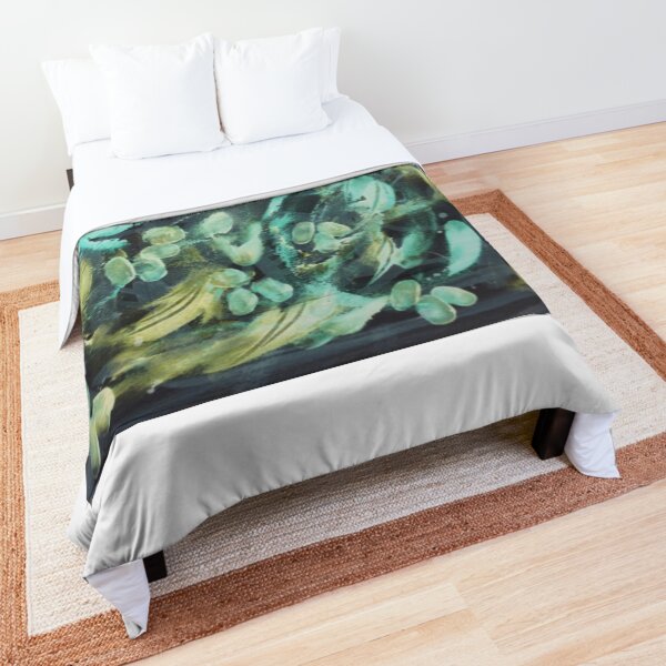 Grape Vine in Turquoise Yellow Green Comforter