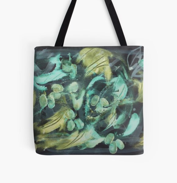 Grape Vine in Turquoise Yellow Green All Over Print Tote Bag