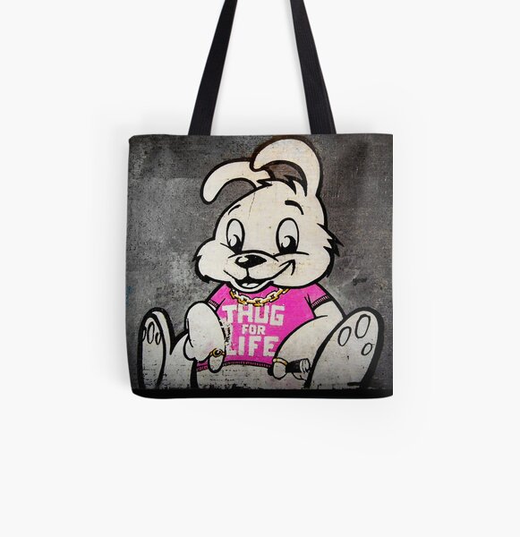 Banksy Graffiti Thug for Life Bunny Tote Bag 16 x 16 Banksy Graffiti Thug for Life Bunny Tote Bag 16 x 16