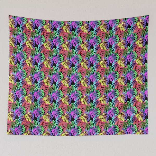 Item preview, Colorful Monstera Leaves on Black SM designed and sold by AlteredAtelier.