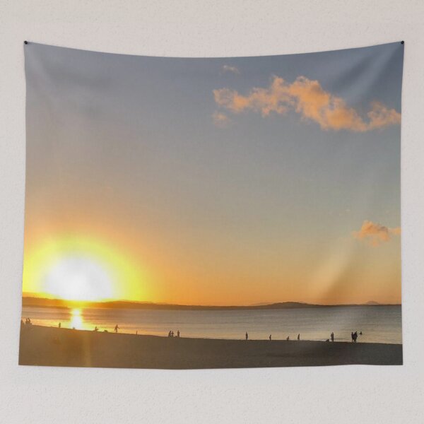 Item preview, Giant golden sunset at the beach. Blues, golds, sand. designed and sold by JellyBeenzz.