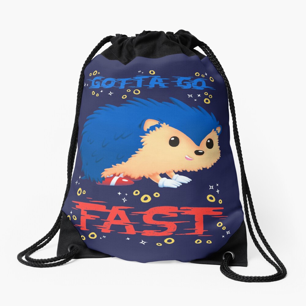 Gotta Go Fast // Cute Hedhehog, Retro Platformer Game, Meme Drawstring Bag