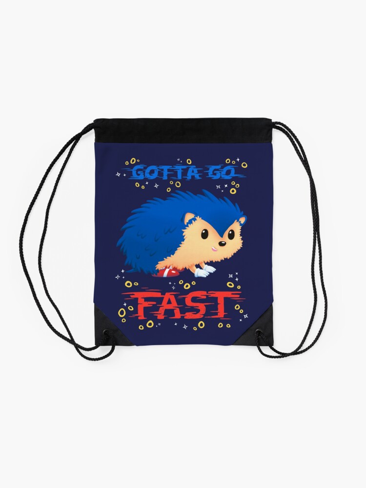 Alternate view of Gotta Go Fast // Cute Hedhehog, Retro Platformer Game, Meme Drawstring Bag