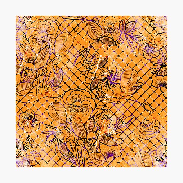 Halloween flowers on orange background MEGA Photographic Print