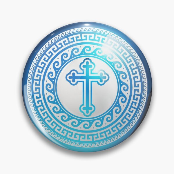 Item preview, Greek Orthodox Cross Blue White Greek Key Patterns designed and sold by Yiorgos Designs.