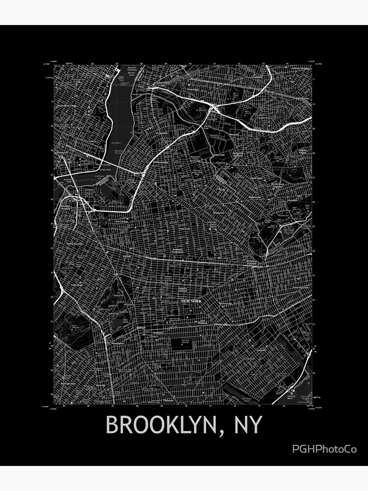 "Brooklyn, NY Topographical Map Black" Poster by PGHPhotoCo Redbubble