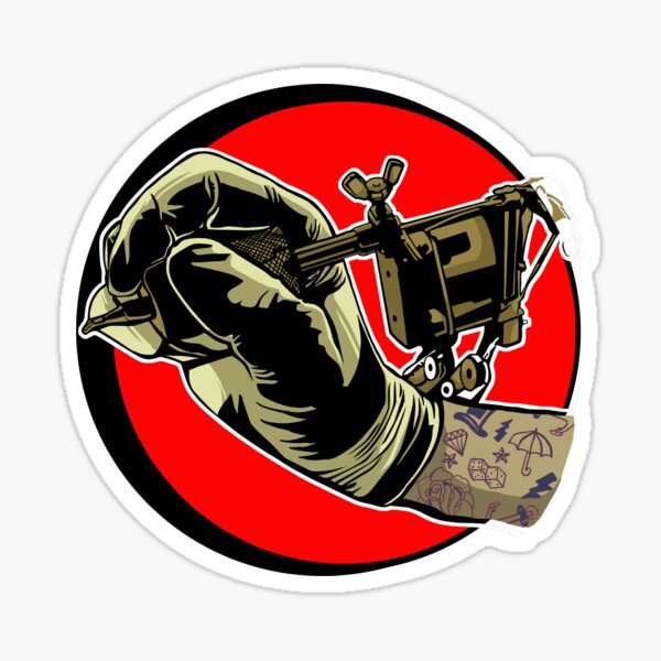 Tattoo Artist / Tattooist / Tattooing Gun (red background) Sticker