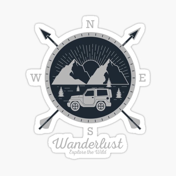 "Wanderlust Jeep Love Adventure Logo" Sticker by AlexWolfDesigns