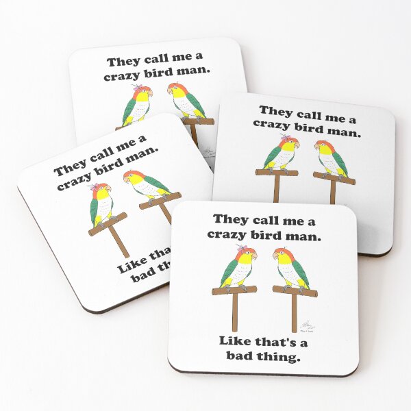 Item preview, Crazy Bird Man with White Bellied Caiques designed and sold by Laughing Parrot Studio.