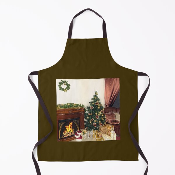 Artikelvorschau, Weihnachtstannenbaum, goldene Weihnachtsdekorationen und Geschenke nahe Kamin im Hauptinnenraum. entworfen und verkauft von IaroslavB.