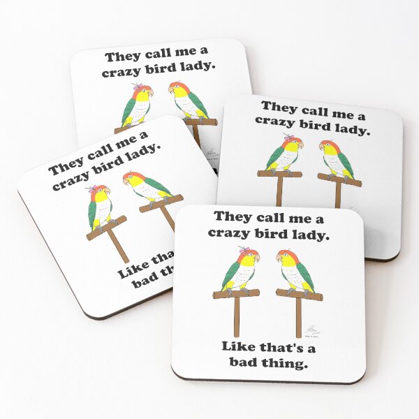 Item preview, Crazy Bird Lady with White Bellied Caiques designed and sold by Laughing Parrot Studio.