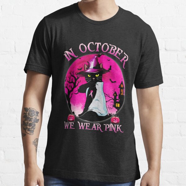Cat In October We Wear Pink Funny Halloween Gifts Essential T-Shirt