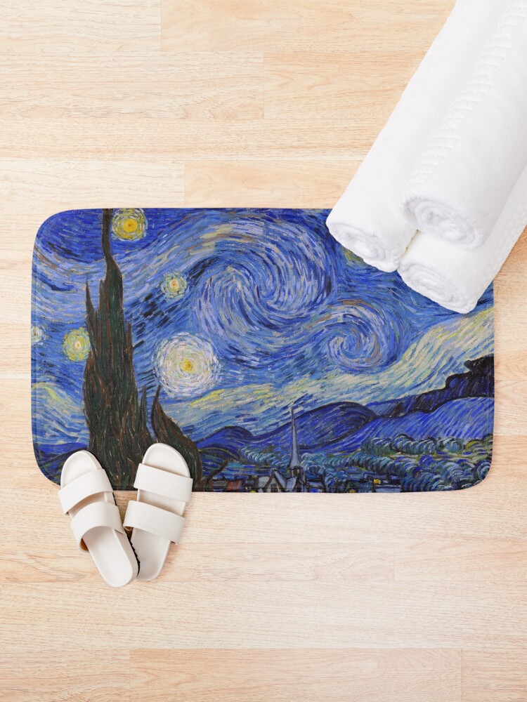 Bath Mat, The Starry Night by Vincent Van Gogh designed and sold by vintageemporium