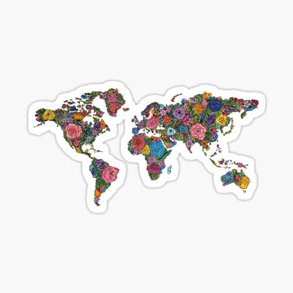 Floral World Map Sticker