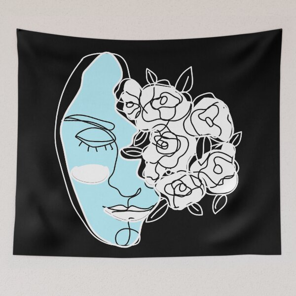Item preview, Blue human face mask line art designed and sold by dreamofdenim.