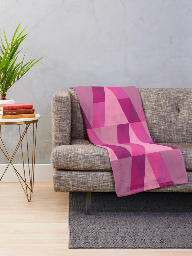 Thumbnail 2 of 6, Throw Blanket, Horizontal Triangles Pattern – Fuchsia designed and sold by RoguePatterns.