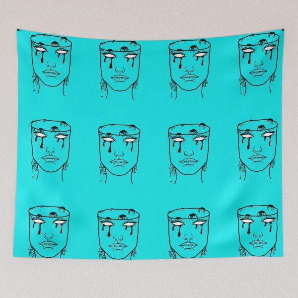Item preview, Mindless: Original Line Art Drawing-Neon Blue Background designed and sold by Arthemeral.