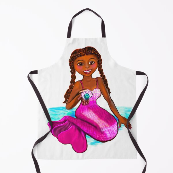 Item preview, Anime mermaid holding a rare black pearl, brown eyes, Afro hair in two cane rows  and caramel brown skin - light background designed and sold by Artonmytee.