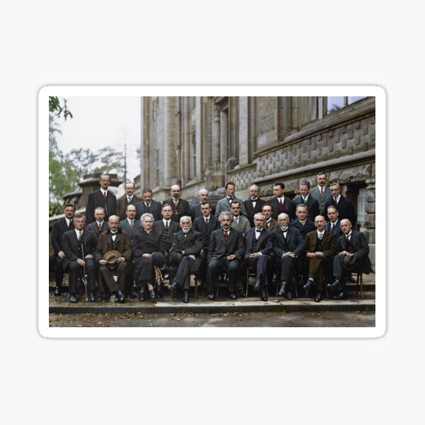 The most intelligent picture ever taken: Participants of the 5th Solvay Conference on Quantum Mechanics, 1927. 17 of the 29 attendees were or became Nobel Prize winners. Sticker