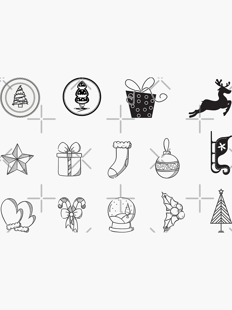 Christmas Sticker Pack: 14 cute Christmas stickers- black and