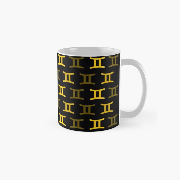 Golden yellow gemini sign, astrology zodiac symbol black background Classic Mug