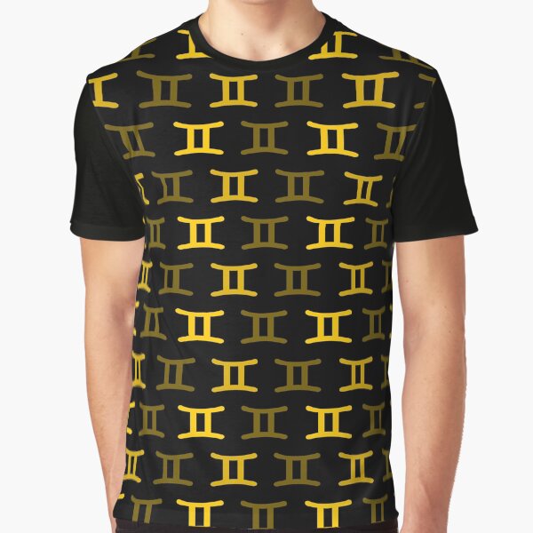 Golden yellow gemini sign, astrology zodiac symbol black background Graphic T-Shirt