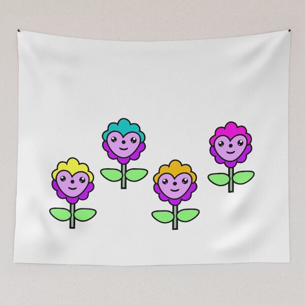 Item preview, 4 Multicolored flowers, Kawaii design, t-shirt illustration designed and sold by Stéphane  Thirion.