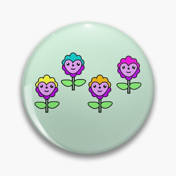 Item preview, 4 Multicolored flowers, Kawaii design, green background t-shirt illustration designed and sold by Stéphane  Thirion.