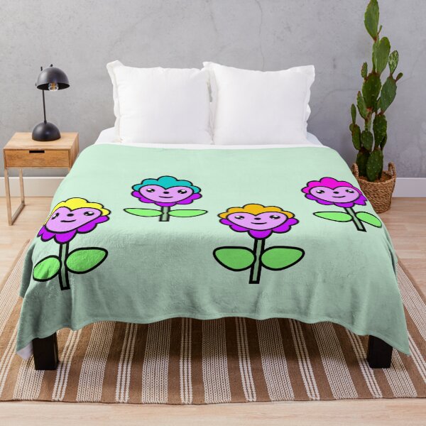 Item preview, 4 Multicolored flowers, Kawaii design, green background t-shirt illustration designed and sold by Stéphane Thirion.