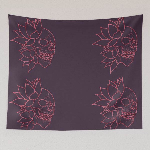 Item preview, Skull and salmon-colored water lilies designed and sold by BV-creas.